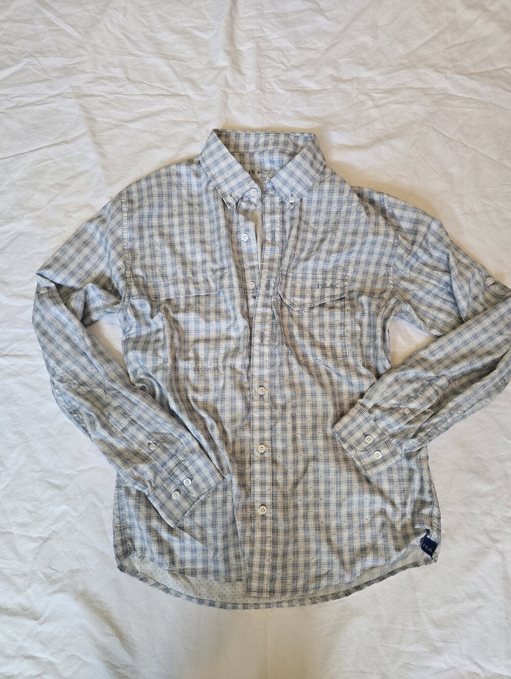 Huk Men's Light Blue and White Plaid Button-Down Shirt